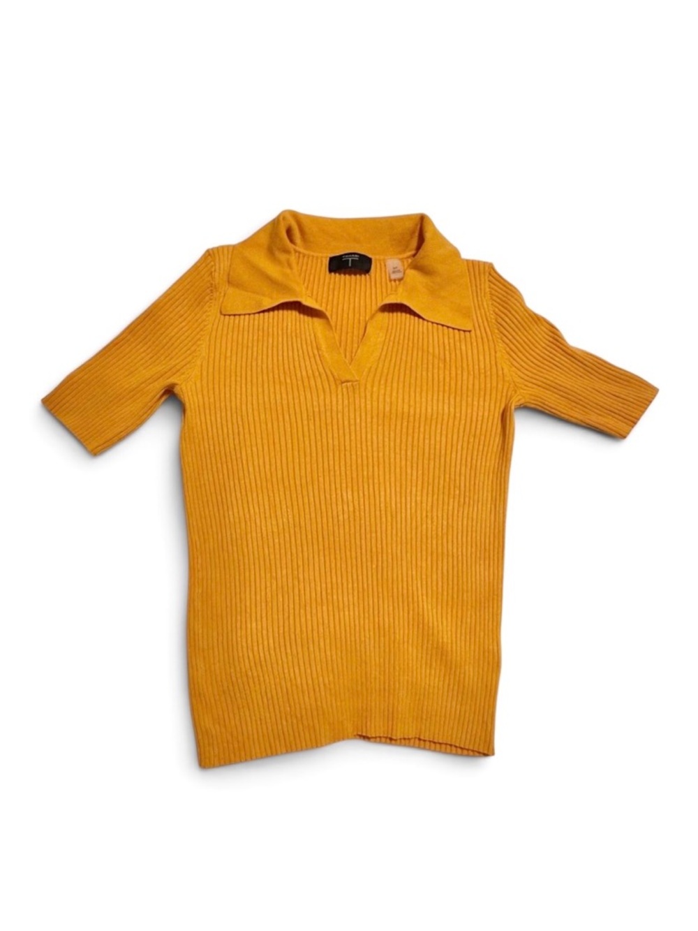 Ribbed Collared Knit Top in Marigold